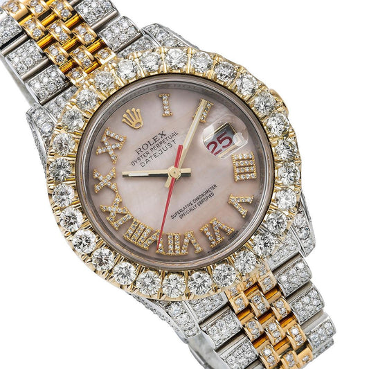 Rolex Datejust 36MM 116263 Pink Mother of Pearl Roman Diamond Dial Diamond Bezel Two Tone Yellow Gold Full Diamond Jubilee Bracelet 13.75ct