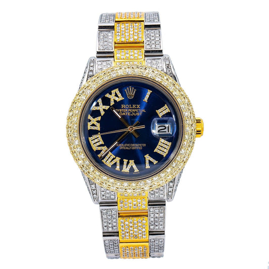 Rolex Datejust 36MM 1601 Blue Roman Diamond Dial Diamond Bezel Two Tone Yellow Gold Full Diamond Oyster Bracelet