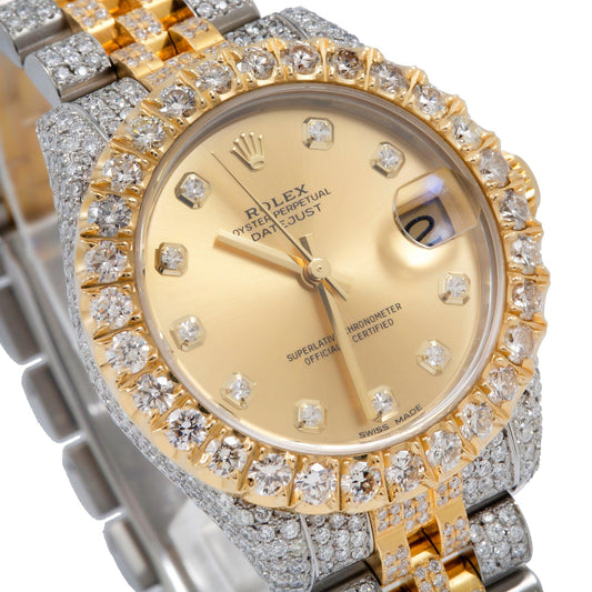 Rolex Datejust 31MM 178273 Champagne Diamond Dial Diamond Bezel Two Tone Yellow Gold Full Diamond Jubilee Bracelet 8.45ct