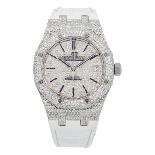 Audemars Piguet Royal Oak Selfwinding 15450ST 37MM Diamond Dial And Bezel With White Rubber Bracelet