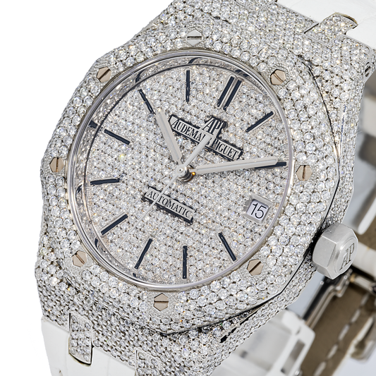 Audemars Piguet Royal Oak Selfwinding 15450ST 37MM Diamond Dial And Bezel With White Rubber Bracelet