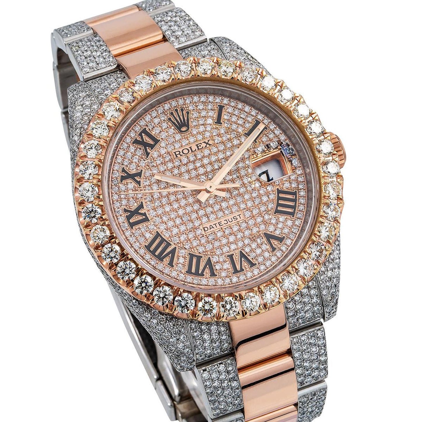 Rolex Datejust 41MM 126331 Diamond Paved Roman Dial Diamond Bezel Two Tone Rose Gold Semi Diamond Oyster Bracelet