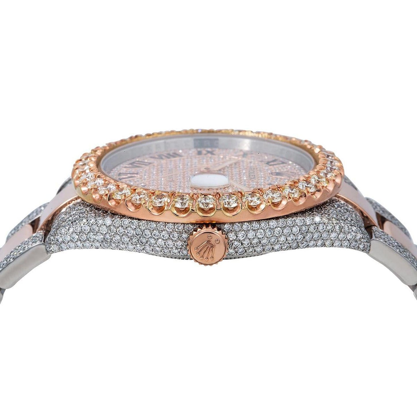 Rolex Datejust 41MM 126331 Diamond Paved Roman Dial Diamond Bezel Two Tone Rose Gold Semi Diamond Oyster Bracelet