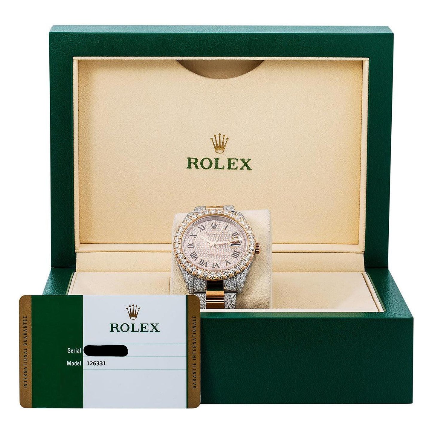 Rolex Datejust 41MM 126331 Diamond Paved Roman Dial Diamond Bezel Two Tone Rose Gold Semi Diamond Oyster Bracelet
