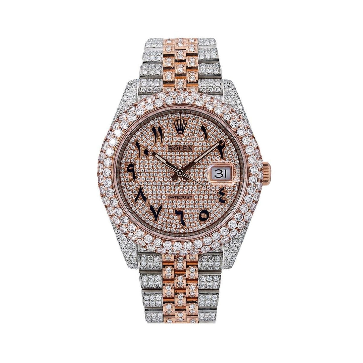 Rolex Datejust 41MM 126331 Diamond Paved Eastern Arabic Dial Diamond Bezel Two Tone Rose Gold Full Diamond Jubilee Bracelet 17.75ct