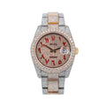 Rolex Datejust 36MM 116201 Diamond Paved Red Eastern Arabic Dial Diamond Bezel Two Tone Rose Gold Full Diamond Oyster Bracelet 21.75ct