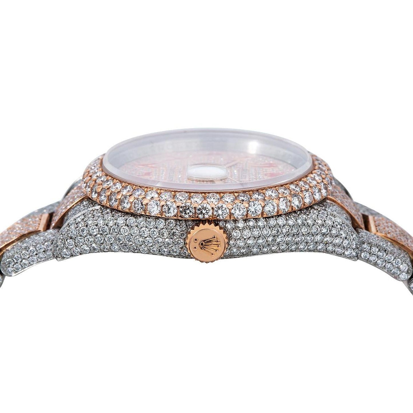 Rolex Datejust 36MM 116201 Diamond Paved Red Eastern Arabic Dial Diamond Bezel Two Tone Rose Gold Full Diamond Oyster Bracelet 21.75ct