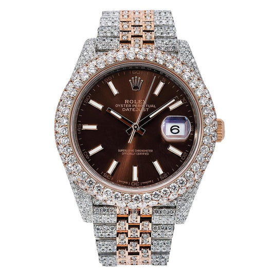 Rolex Datejust 36MM 126331 Chocolate Dial Diamond Bezel Two Tone Rose Gold Full Diamond Jubilee Bracelet 22.75ct