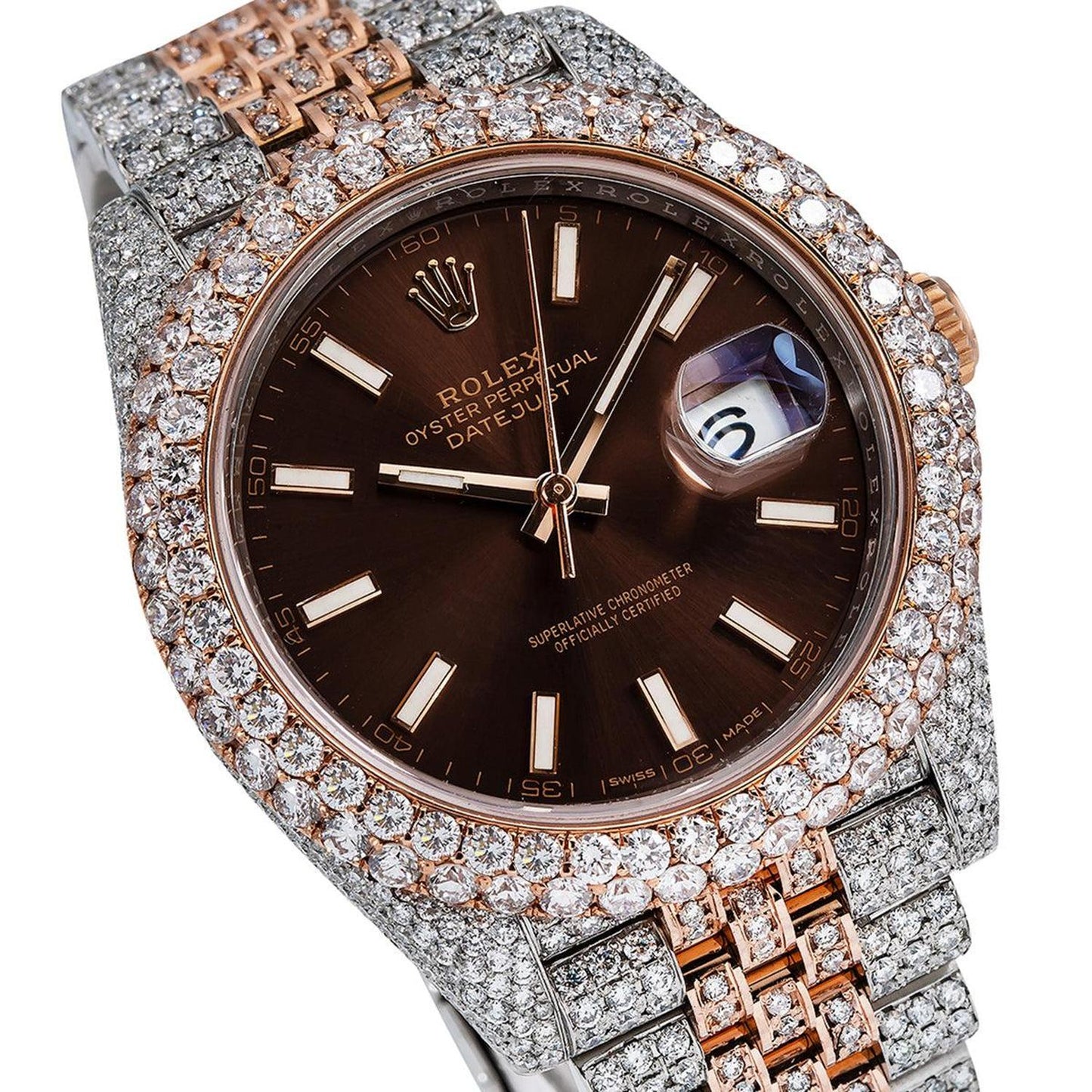 Rolex Datejust 36MM 126331 Chocolate Dial Diamond Bezel Two Tone Rose Gold Full Diamond Jubilee Bracelet 22.75ct