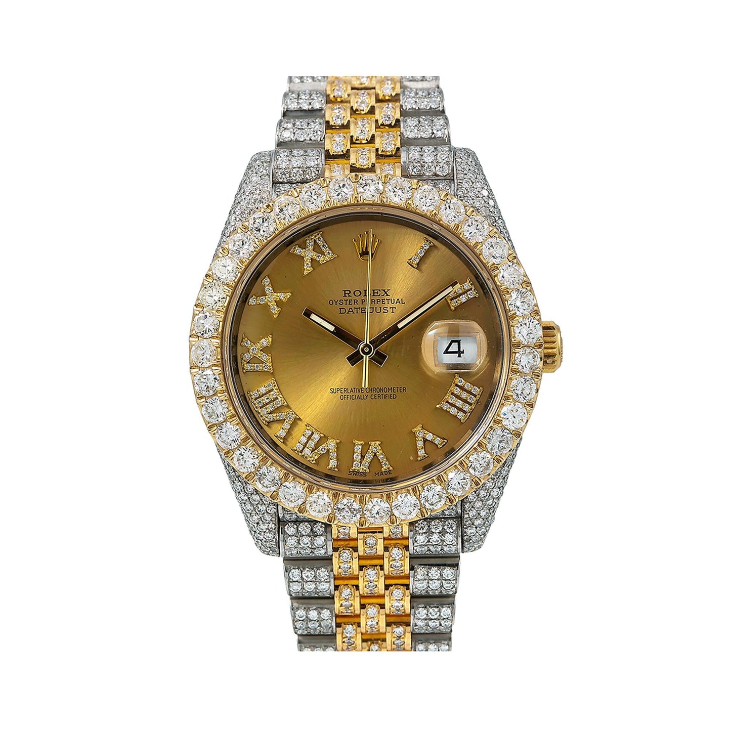 Rolex Datejust 41MM 126333 Champagne Roman Diamond Dial Diamond Bezel Two Tone Yellow Gold Full Diamond Jubilee Bracelet