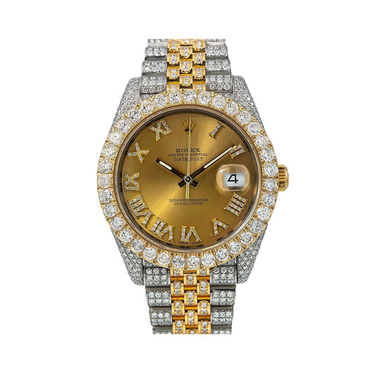 Rolex Datejust 41MM 126333 Champagne Roman Diamond Dial Diamond Bezel Two Tone Yellow Gold Full Diamond Jubilee Bracelet