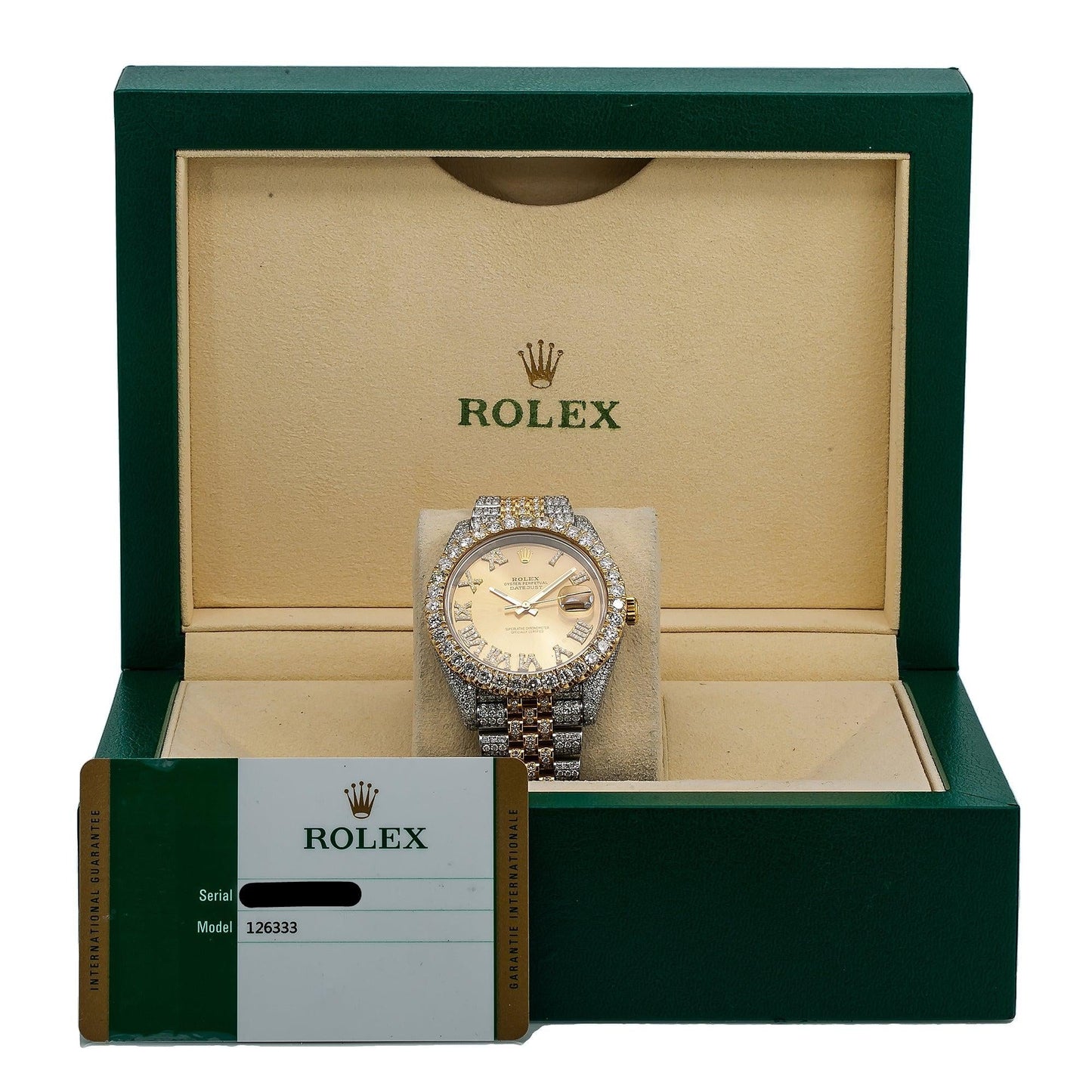 Rolex Datejust 41MM 126333 Champagne Roman Diamond Dial Diamond Bezel Two Tone Yellow Gold Full Diamond Jubilee Bracelet