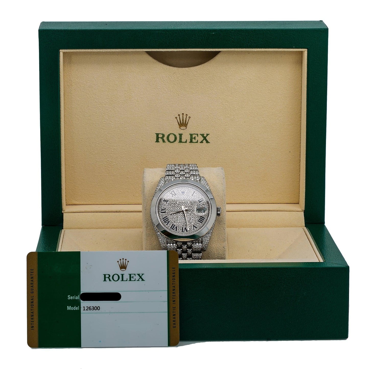 Rolex Datejust 41MM 126300 Diamond Paved Roman Dial Smooth Bezel Stainless Steel Full Diamond Jubilee Bracelet