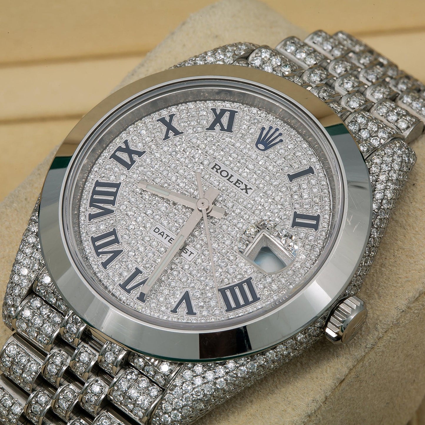Rolex Datejust 41MM 126300 Diamond Paved Roman Dial Smooth Bezel Stainless Steel Full Diamond Jubilee Bracelet