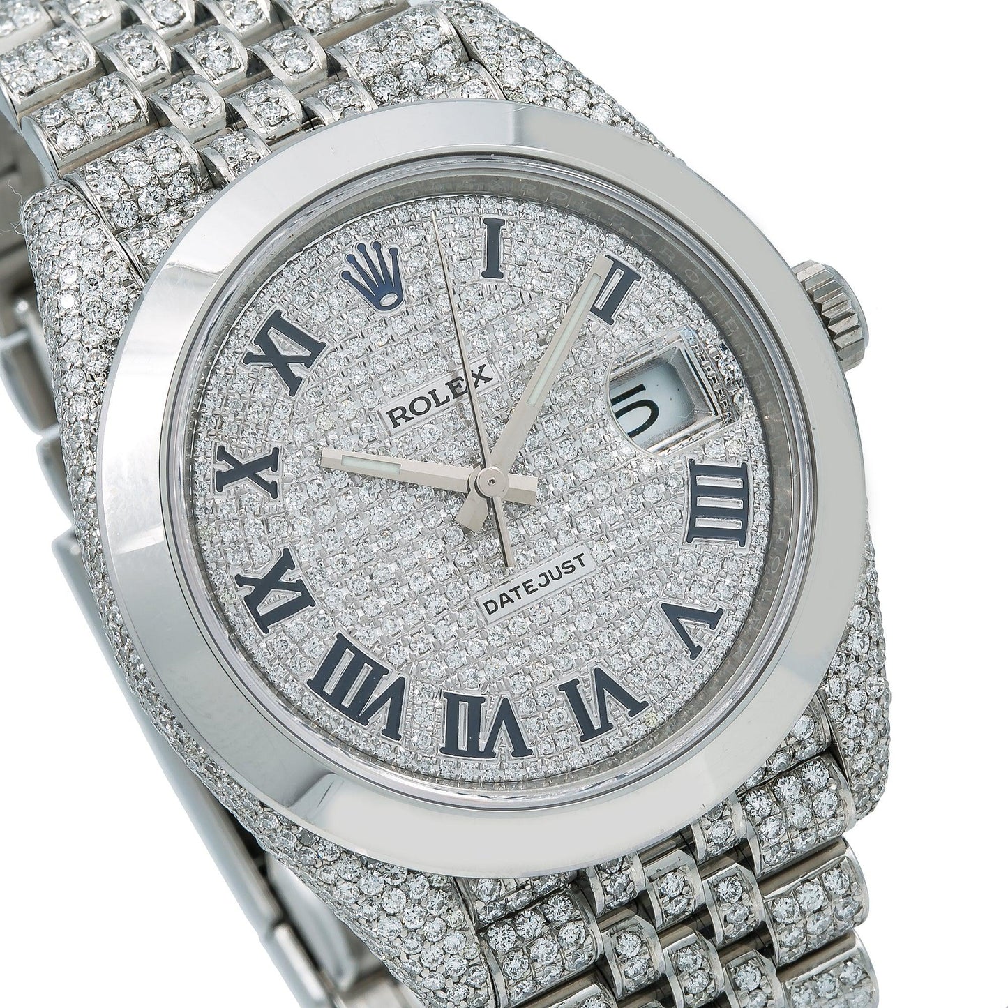 Rolex Datejust 41MM 126300 Diamond Paved Roman Dial Smooth Bezel Stainless Steel Full Diamond Jubilee Bracelet