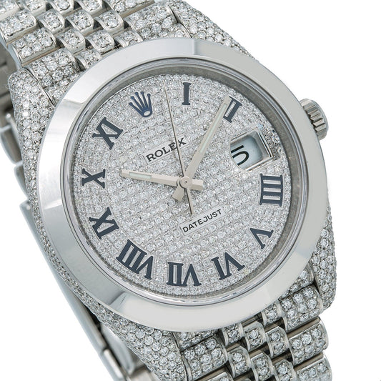 Rolex Datejust 41MM 126300 Diamond Paved Roman Dial Smooth Bezel Stainless Steel Full Diamond Jubilee Bracelet