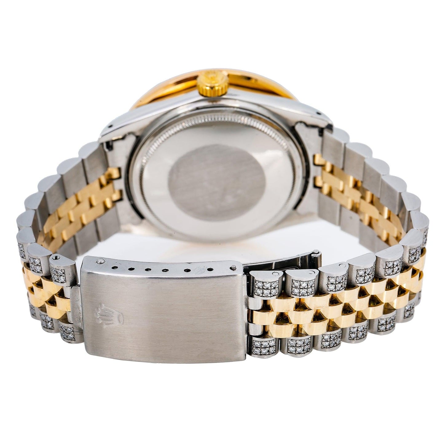 Rolex Datejust 36MM 16013 Diamond Paved Rainbow Hour Dial Rainbow Gemstone Bezel Two Tone Yellow Gold Semi Diamond Jubilee Bracelet 5.25ct