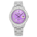 Rolex Datejust 36MM 16200 Purple Roman Diamond Dial Diamond Bezel Stainless Steel Full Diamond Oyster Bracelet 9.25ct
