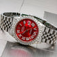 Rolex Datejust 36MM 1601 Red Roman Diamond Dial Diamond Bezel Stainless Steel Full Diamond Jubilee Bracelet 7.75ct