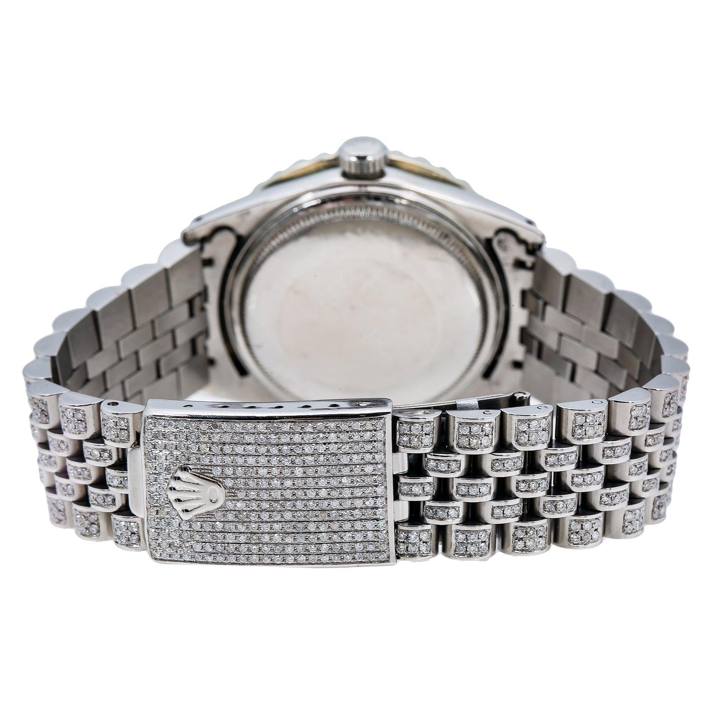 Rolex Datejust 36MM 1601 Red Roman Diamond Dial Diamond Bezel Stainless Steel Full Diamond Jubilee Bracelet 7.75ct