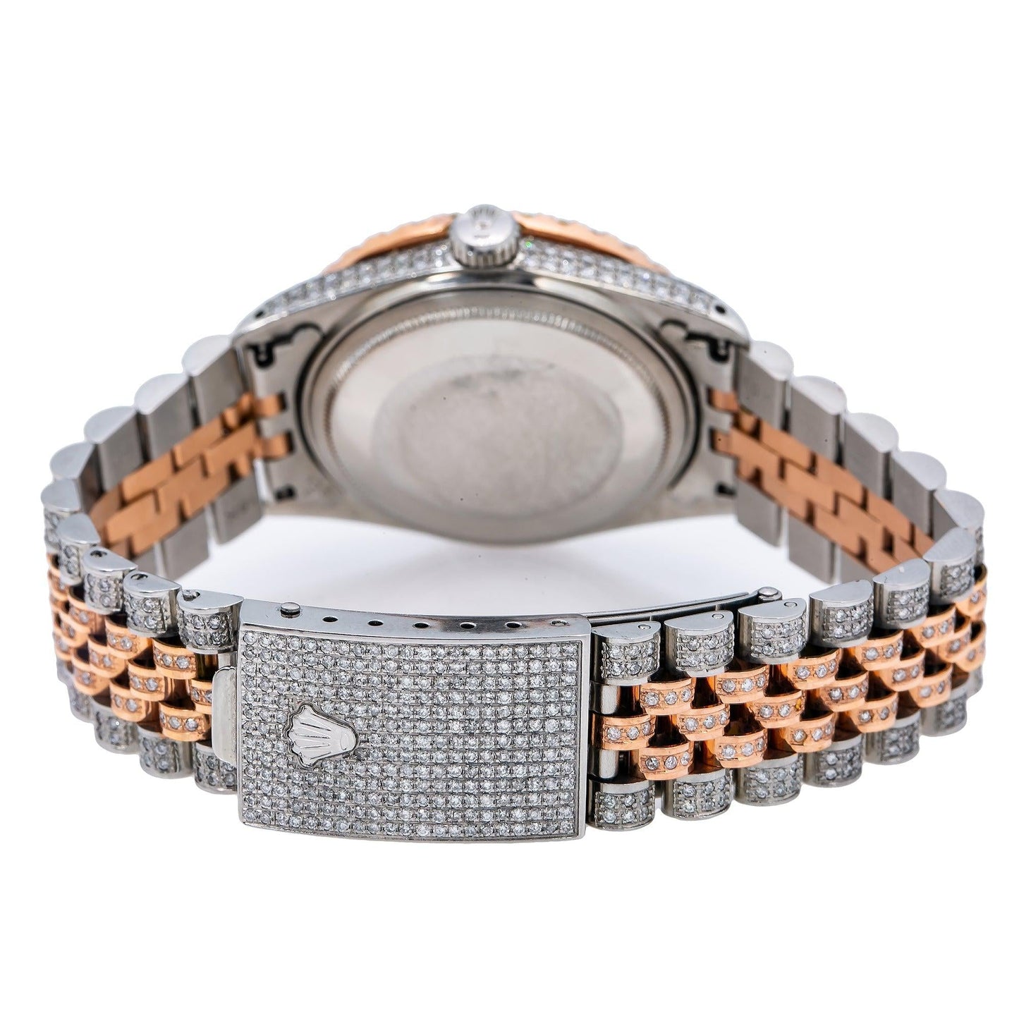 Rolex Datejust 36MM 1601 Pink Mother of Pearl Roman Diamond Dial Diamond Bezel Two Tone Rose Gold Full Diamond Jubilee Bracelet 8.75ct