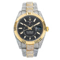Rolex Sky-Dweller 42MM 326933 Black Dial Fluted Bezel Two Tone Yellow Gold Full Diamond Oyster Bracelet 21.5ct