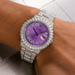 Rolex Datejust 36MM 16200 Purple Roman Diamond Dial Diamond Bezel Stainless Steel Full Diamond Oyster Bracelet 9.25ct