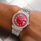 Rolex Datejust 36MM 1601 Red Roman Diamond Dial Diamond Bezel Stainless Steel Full Diamond Jubilee Bracelet 7.75ct
