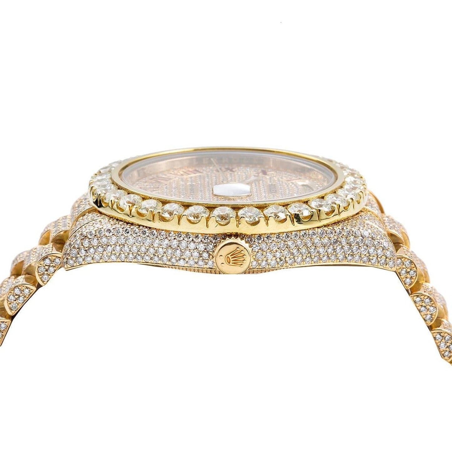 Rolex Day-Date II 41MM 218238 Diamond Paved Red Roman Dial Diamond Bezel 18K Yellow Gold Full Diamond President Bracelet 21.75ct