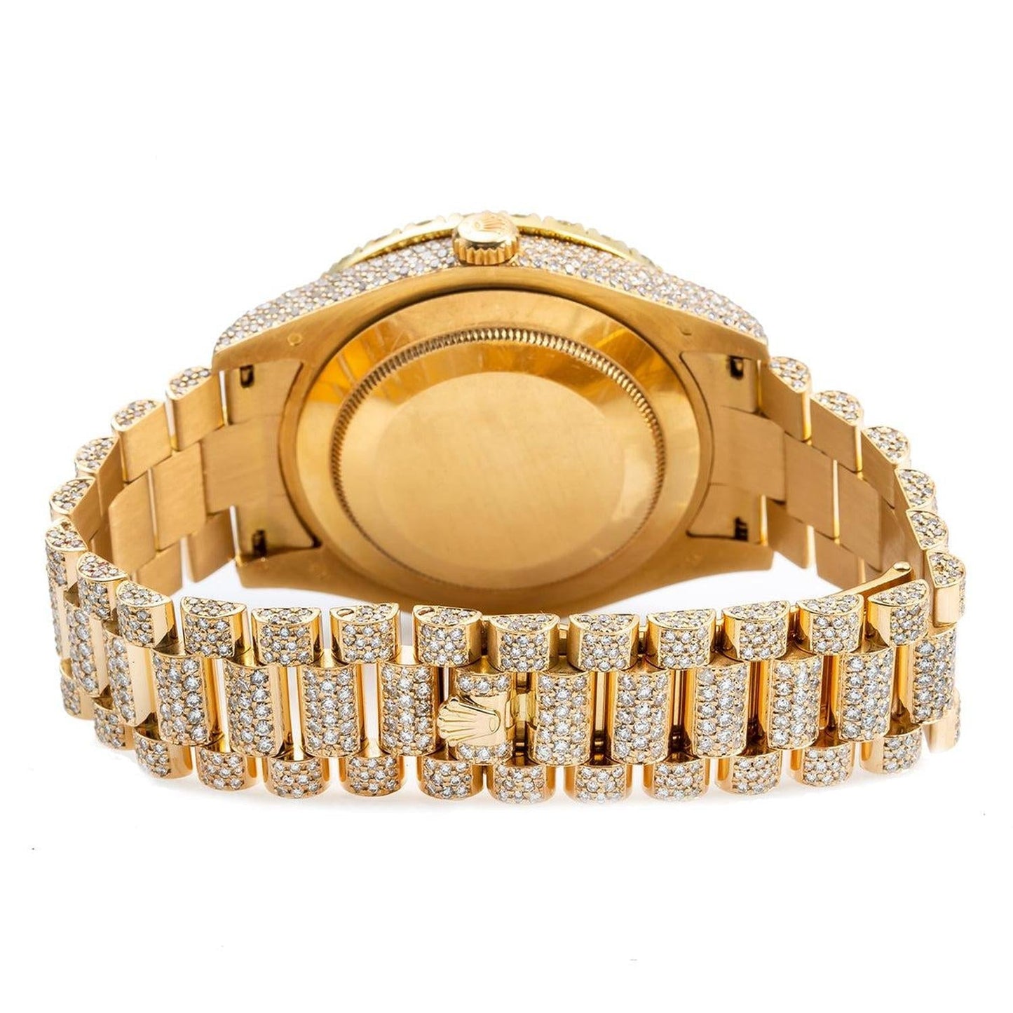 Rolex Day-Date II 41MM 218238 Diamond Paved Red Roman Dial Diamond Bezel 18K Yellow Gold Full Diamond President Bracelet 21.75ct