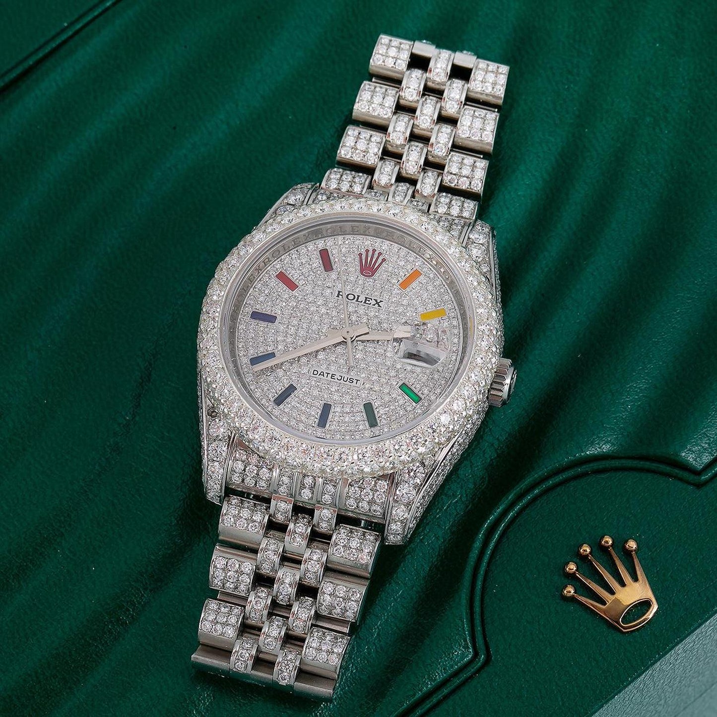 Rolex Datejust 36MM 116234 Diamond Paved Rainbow Hour Dial Diamond Bezel Stainless Steel Full Diamond Jubilee Bracelet 13.25ct