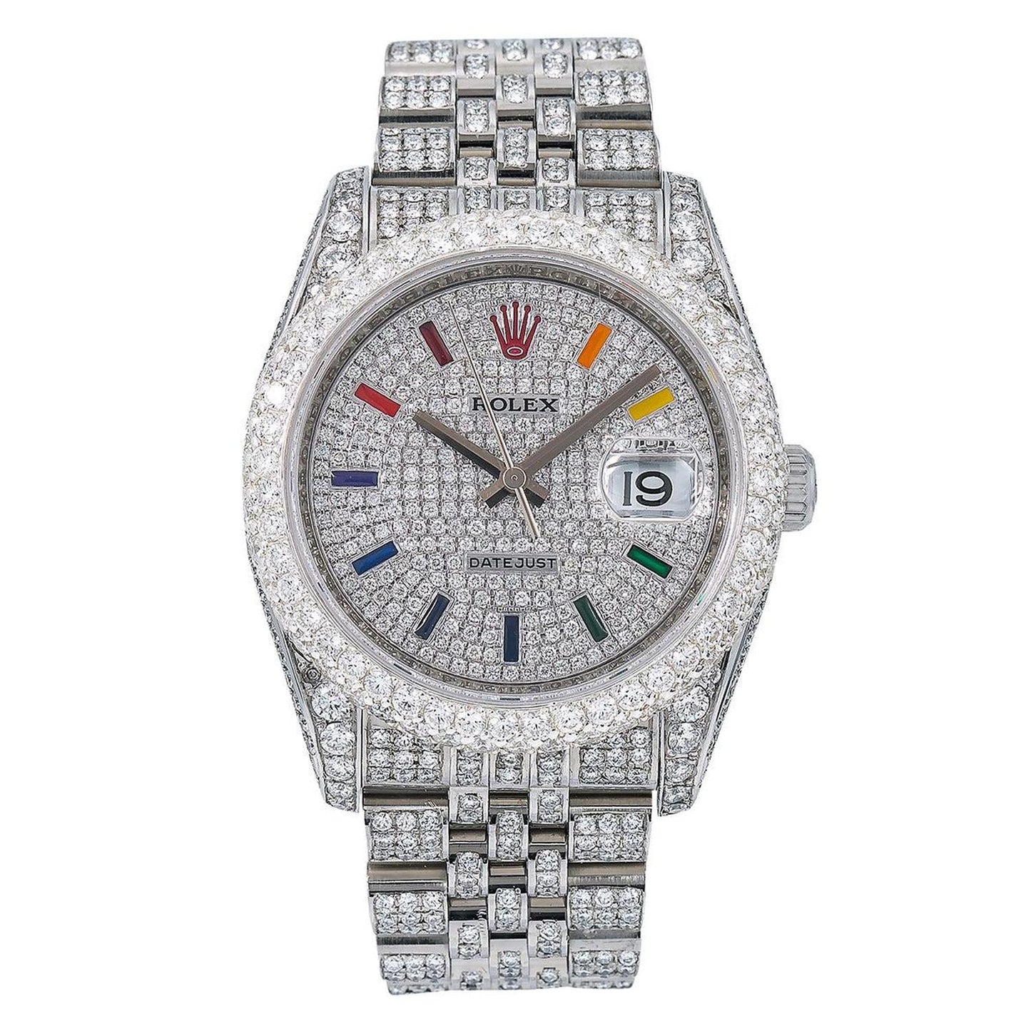 Rolex Datejust 36MM 116234 Diamond Paved Rainbow Hour Dial Diamond Bezel Stainless Steel Full Diamond Jubilee Bracelet 13.25ct
