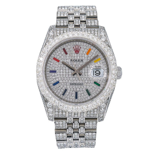 Rolex Datejust 36MM 116234 Diamond Paved Rainbow Hour Dial Diamond Bezel Stainless Steel Full Diamond Jubilee Bracelet 13.25ct