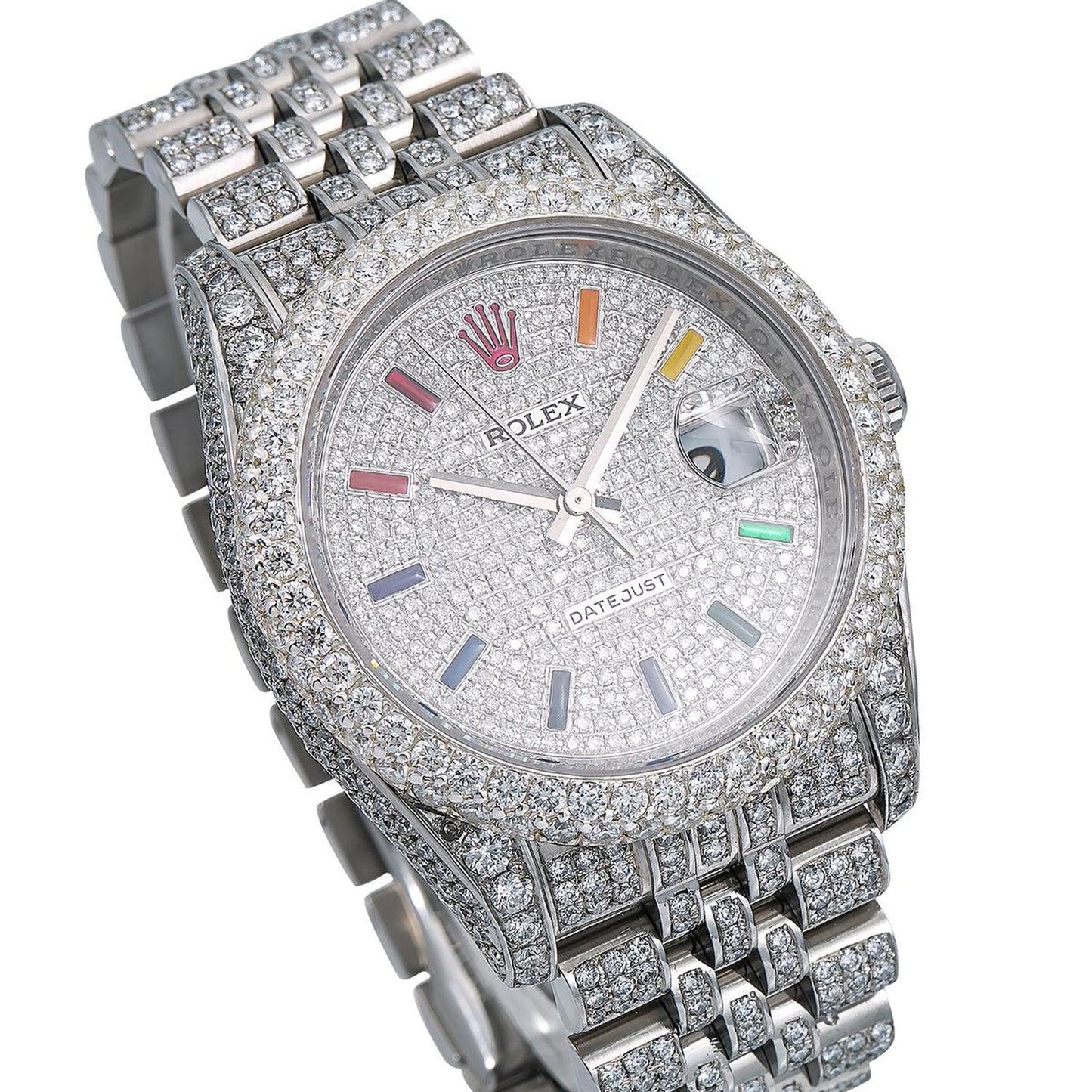 Rolex Datejust 36MM 116234 Diamond Paved Rainbow Hour Dial Diamond Bezel Stainless Steel Full Diamond Jubilee Bracelet 13.25ct