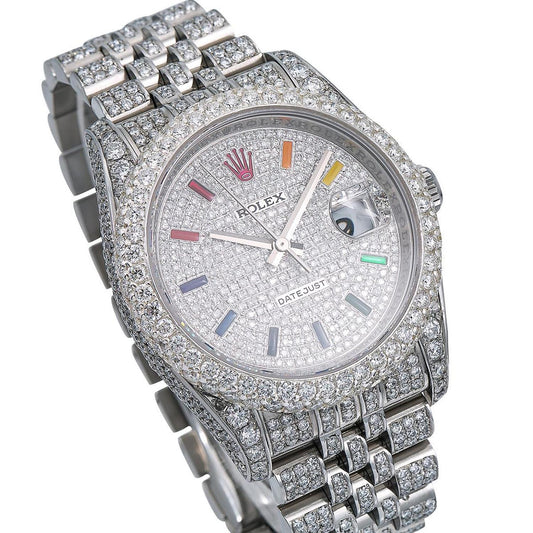 Rolex Datejust 36MM 116234 Diamond Paved Rainbow Hour Dial Diamond Bezel Stainless Steel Full Diamond Jubilee Bracelet 13.25ct