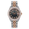 Rolex Datejust 31MM 178271 Black Mother of Pearl Diamond Dial Diamond Bezel Two Tone Rose Gold Full Diamond Jubilee Bracelet