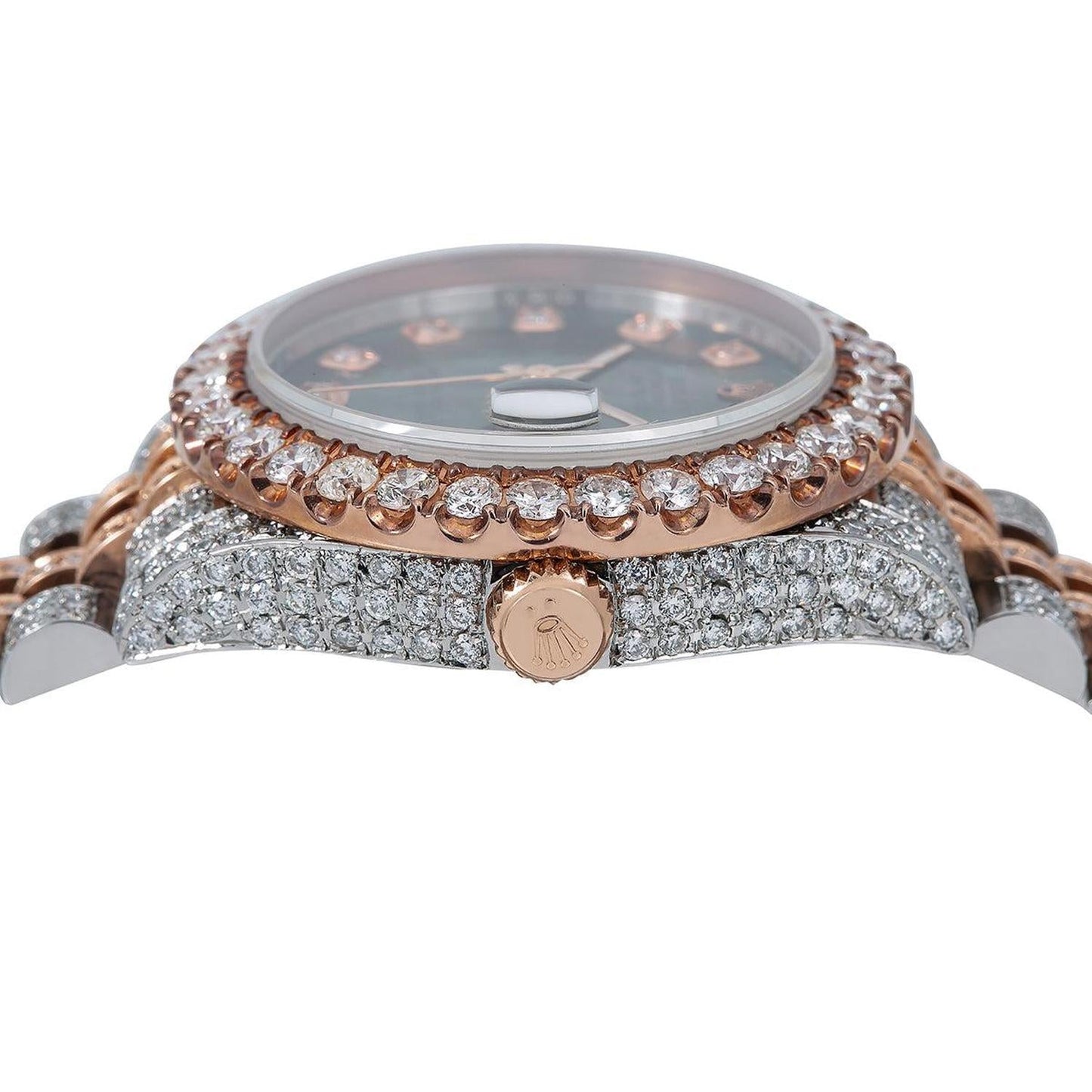 Rolex Datejust 31MM 178271 Black Mother of Pearl Diamond Dial Diamond Bezel Two Tone Rose Gold Full Diamond Jubilee Bracelet