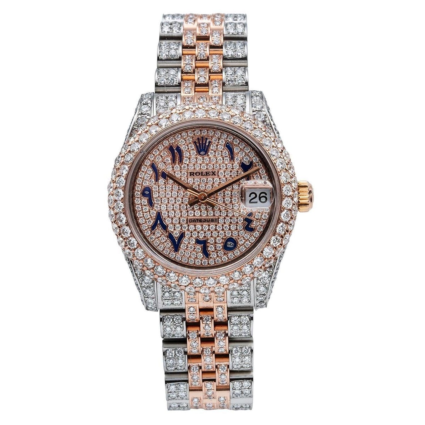 Rolex Datejust 31MM 178271 Diamond Paved Eastern Arabic Dial Diamond Bezel Two Tone Rose Gold Full Diamond Jubilee Bracelet 8.75ct