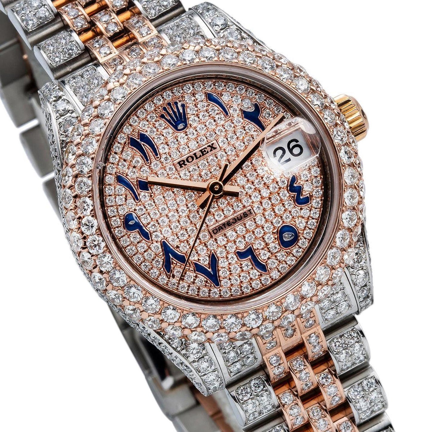 Rolex Datejust 31MM 178271 Diamond Paved Eastern Arabic Dial Diamond Bezel Two Tone Rose Gold Full Diamond Jubilee Bracelet 8.75ct