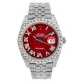 Rolex Datejust 41MM 116334 Red Roman Diamond Dial Diamond Bezel Stainless Steel Full Diamond Jubilee Bracelet 11.75ct