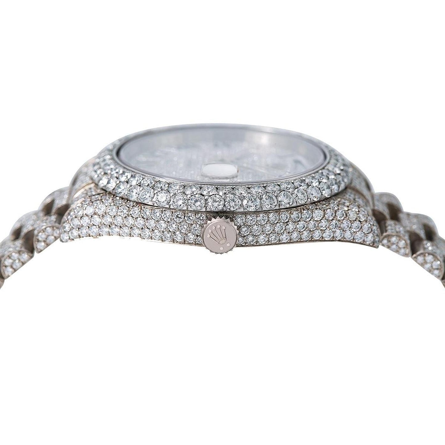 Rolex Day-Date II 41MM 218239 Diamond Paved Roman Dial Diamond Bezel 18K White Gold Full Diamond President Bracelet