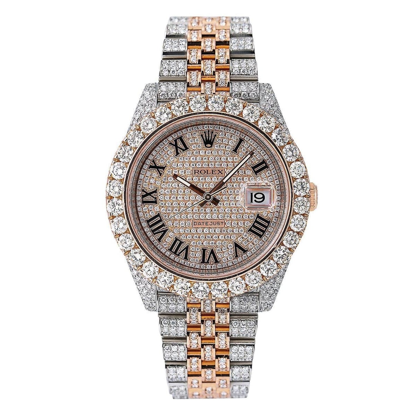 Rolex Datejust 41MM 126331 Diamond Paved Roman Dial Diamond Bezel Two Tone Rose Gold Full Diamond Jubilee Bracelet 22.5ct