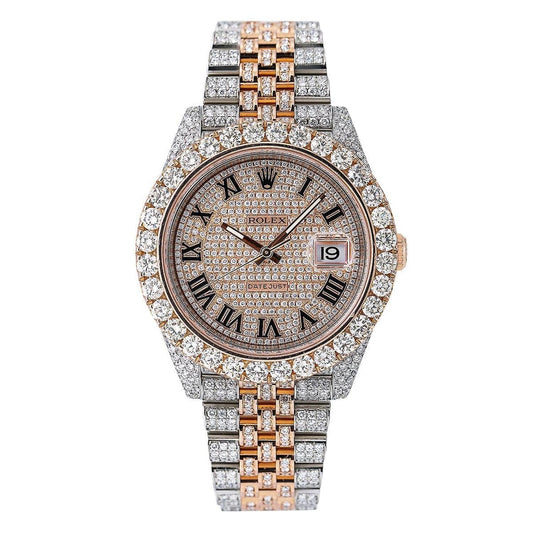 Rolex Datejust 41MM 126331 Diamond Paved Roman Dial Diamond Bezel Two Tone Rose Gold Full Diamond Jubilee Bracelet 22.5ct