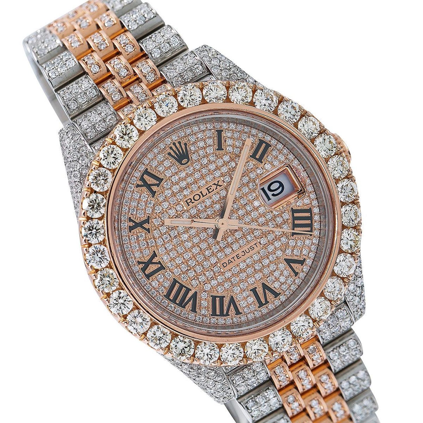 Rolex Datejust 41MM 126331 Diamond Paved Roman Dial Diamond Bezel Two Tone Rose Gold Full Diamond Jubilee Bracelet 22.5ct