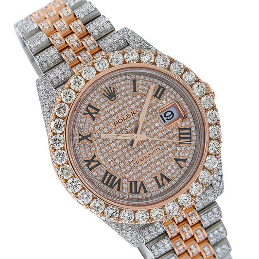 Rolex Datejust 41MM 126331 Diamond Paved Roman Dial Diamond Bezel Two Tone Rose Gold Full Diamond Jubilee Bracelet 22.5ct