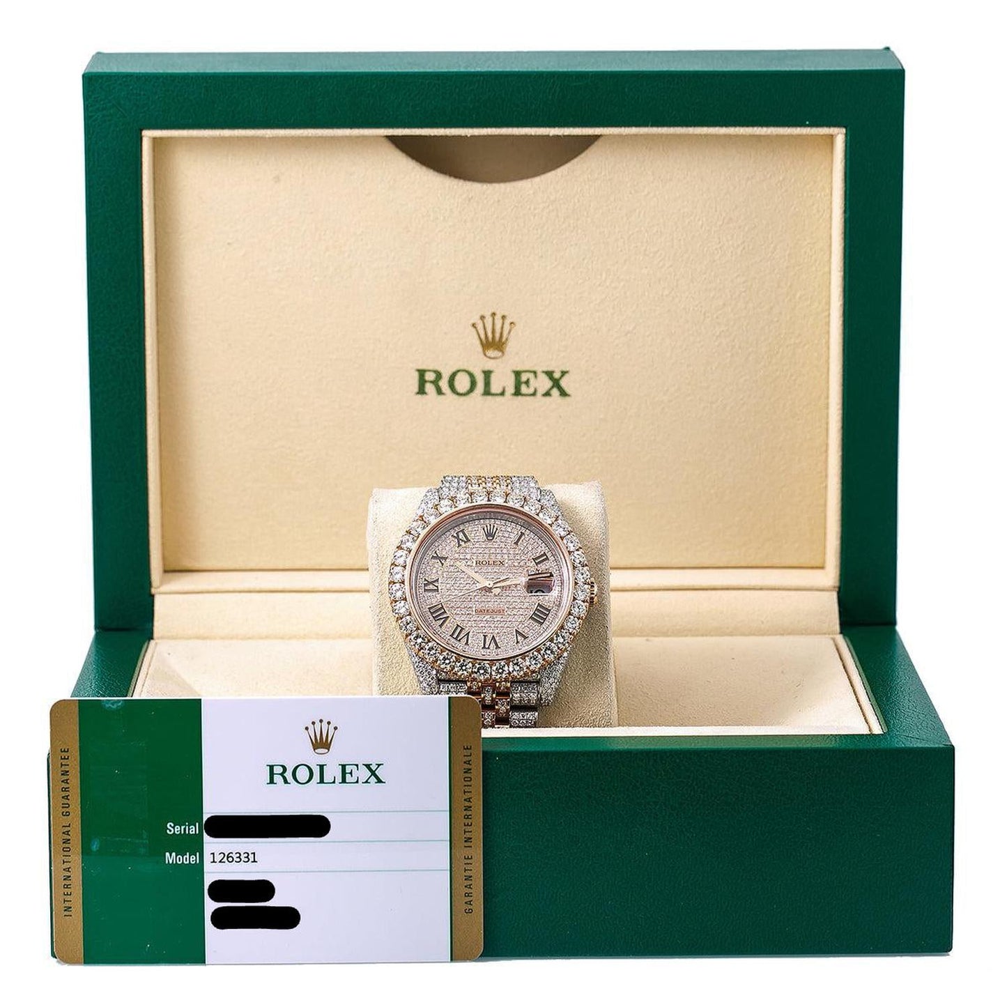 Rolex Datejust 41MM 126331 Diamond Paved Roman Dial Diamond Bezel Two Tone Rose Gold Full Diamond Jubilee Bracelet 22.5ct
