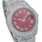 Rolex Datejust 41MM 116300 Red Roman Diamond Dial Diamond Bezel Stainless Steel Full Diamond Oyster Bracelet