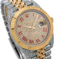 Rolex Datejust 41MM 126333 Diamond Paved Red Roman Dial Fluted Bezel Two Tone Yellow Gold Full Diamond Jubilee Bracelet