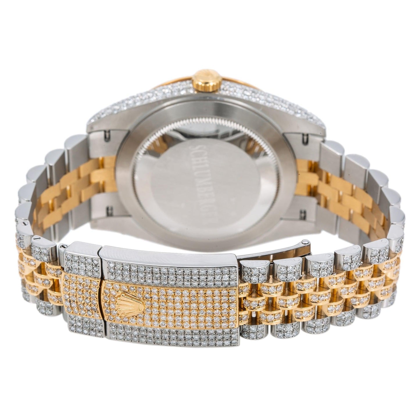 Rolex Datejust 41MM 126333 Diamond Paved Red Roman Dial Fluted Bezel Two Tone Yellow Gold Full Diamond Jubilee Bracelet