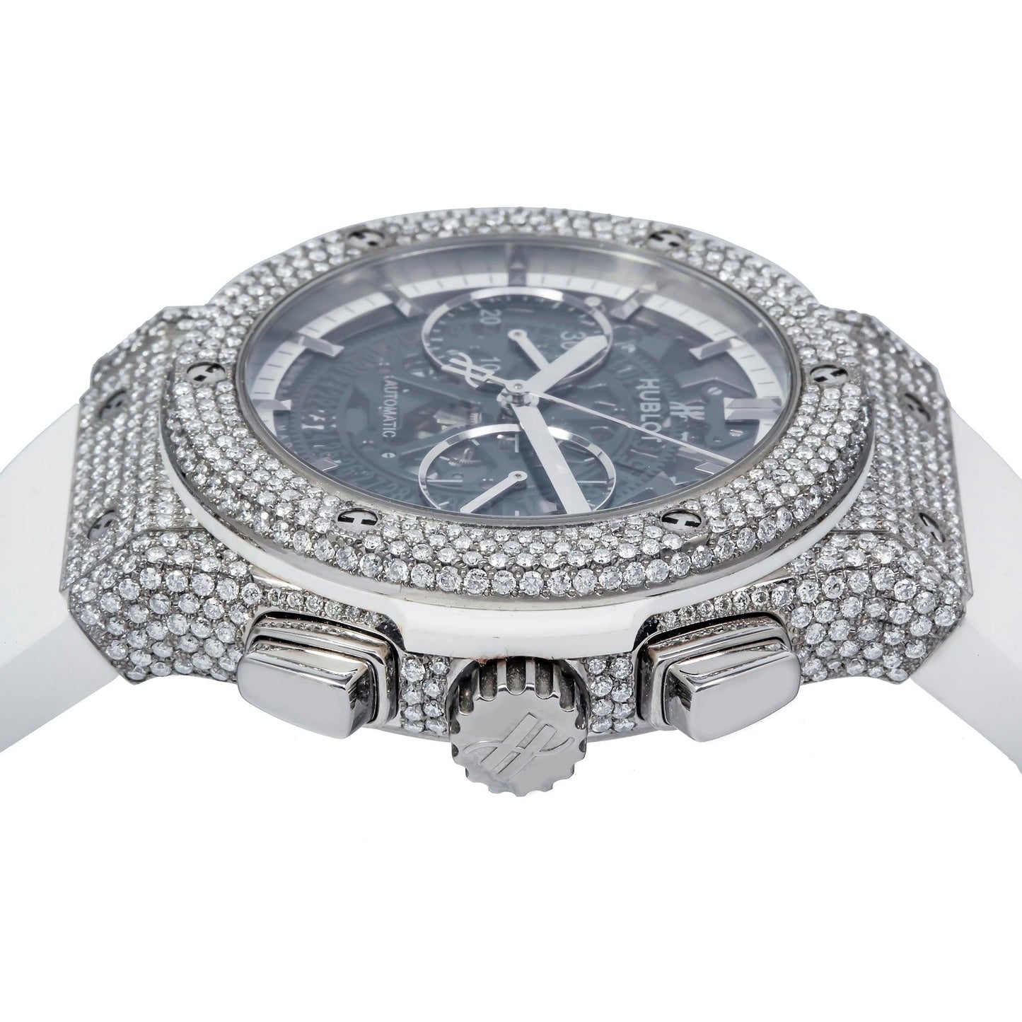 Hublot Classic Fusion Aerofusion 45MM Skeleton Diamond Dial And Bezel With White Rubber Bracelet